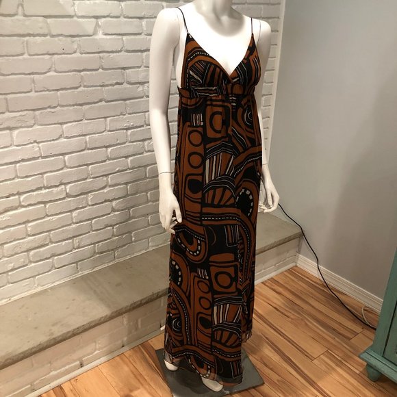 Torn by Ronny Kobo Dresses & Skirts - HAWAIIAN AZTEC 70s BLACK ORANGE SUMER MAXI DRESS